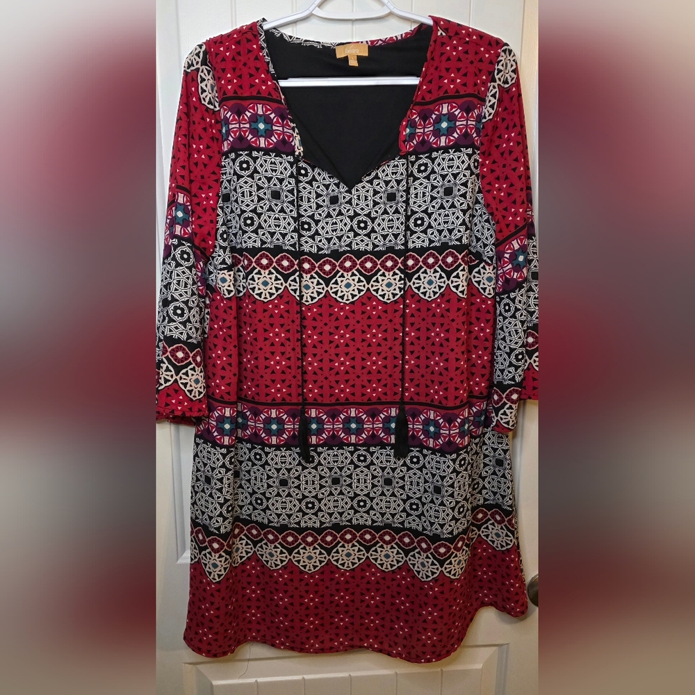 Takara Red and Black Boho Patterned Dress  Large ❤️